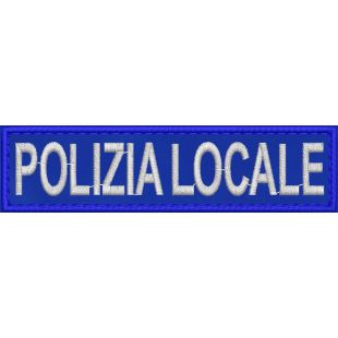 Patch ricamata su base blu scritta POLIZIA LOCALE Cm. 10 x 2,5 