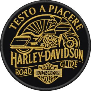 Patch tondo ricamato su base nera HARLEY DAVIDSON con nome a piacere su parte superiore diametro cm.10