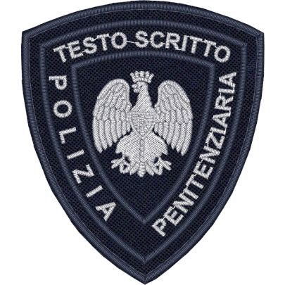 Patch ricamato  AQUILA POLIZIA PENITENZIARIA,con TESTO SCRITTO a piacere con filo rosso e su base blu navy 