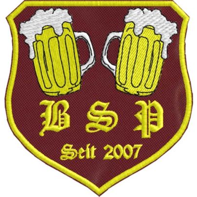 Scudetto ricamato 2 birre BSP Since 2007 su base viola
