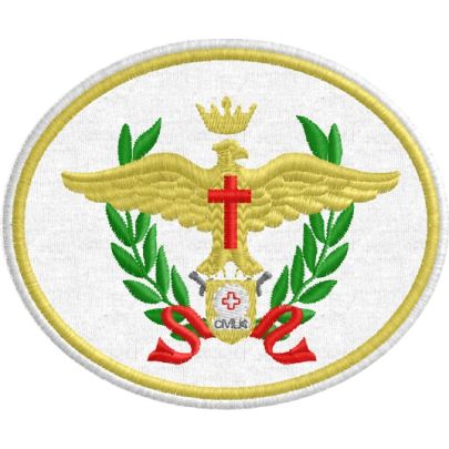 Patch da berretto ENGEA prova reale ricamat su base rossa