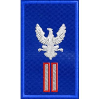 PATCH ricamato GUV su fondo blu royal cm. 7.5 x 4.5 con ricamo 3 BARRE SOTTILI bordo ROSSO cod.2019GUV1503