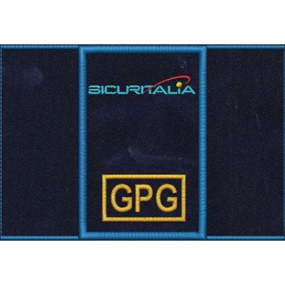 Tubolare ricamato GPG SICURITALIA argento a scelta e confezionato finito con dimens. 90 X 60