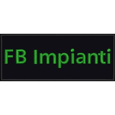 Patch ricamato scritta FB Impianti CON BLU su base nera cm.11 x 4,5
