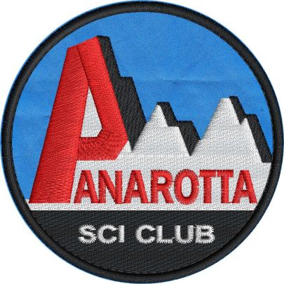 Patch ricamato su base azzurra SCI CLUB PANAROTTA diam. mm. 85