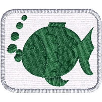 Pesciolino ricamato MONOCOLORE VERDE su base tessuto bianco - Mis. 52x41