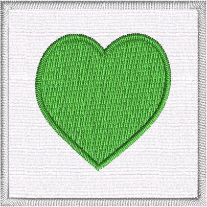 Pesciolino ricamato MONOCOLORE cuore VERDE su base tessuto bianco - Mis. 50x50 