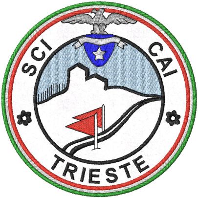 Patch ricamato su base bianca SCI CLUB CAI TRIESTE diam. mm. 90