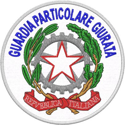 Stemma ricamato tondo diam.10  GPG Guardia Particolare Giurata e simbolo Repubblica italiana
