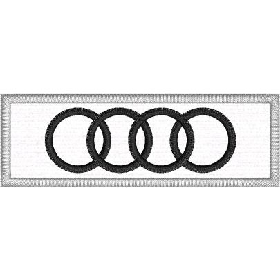 Stemma logo 4 cerchi AUDI  ricamati 90x30 mm.su base bianca  
