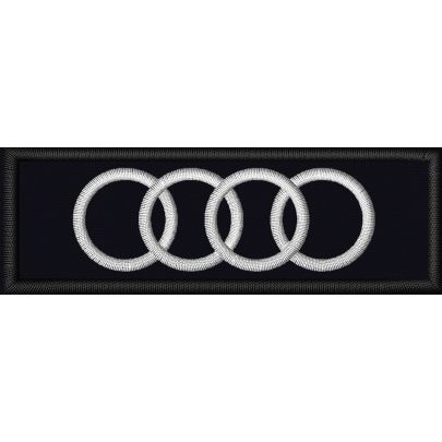 Stemma logo 4 cerchi AUDI  ricamati 90x30 mm.su base nera  