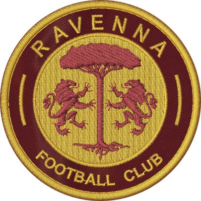 Patch tondo ricamato su base col. granata FOOTBAL CLUB RAVENNA mm.80 di diametro