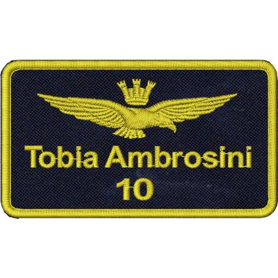 Patch ricamato  Aquila turrita Aeronautica su base blu navy cm. 9 x 5 con dicitura personalizzata 