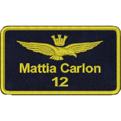 Patch ricamato  Aquila turrita Aeronautica su base blu navy cm. 9 x 5 con dicitura personalizzata 