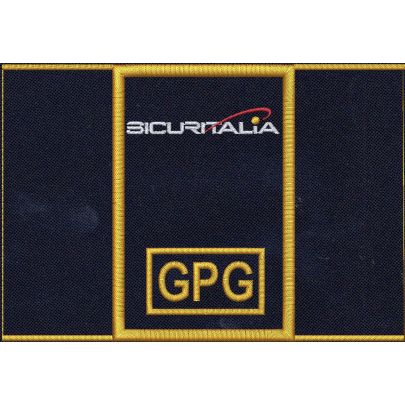 Tubolare ricamato GPG SICURITALIA argento a scelta e confezionato finito con dimens. 90 X 60