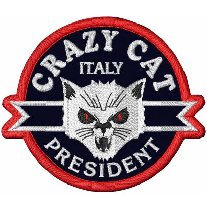 Patch ricamato BIKERS CRAZY CAT cm. 8 x 7 su base nera SENZA NOME INCARICO