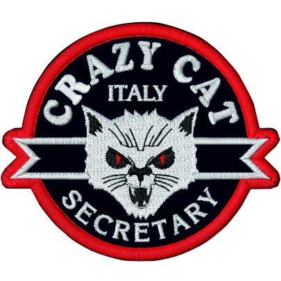 Patch ricamato BIKERS CRAZY CAT cm. 8 x 7 su base nera SENZA NOME INCARICO