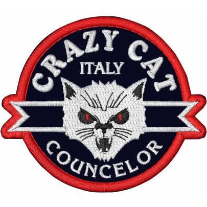 Patch ricamato BIKERS CRAZY CAT cm. 8 x 7 su base nera SENZA NOME INCARICO