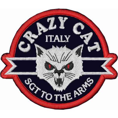 Patch ricamato BIKERS CRAZY CAT cm. 8 x 7 su base nera SENZA NOME INCARICO