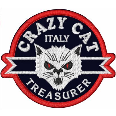 Patch ricamato BIKERS CRAZY CAT cm. 8 x 7 su base nera SENZA NOME INCARICO