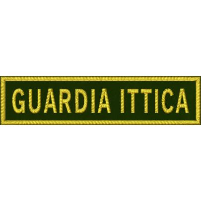 Patch ricamato GUARDIA ITTICA mm.105X25 su base verde oliva 