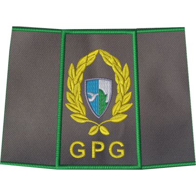 Tubolare ricamato  "GPG" alloro con scudetto su base grigia Espoloso da confezionare