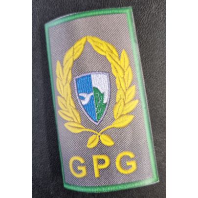 Tubolare ricamato  "GPG" alloro con scudetto su base grigia Espoloso da confezionare