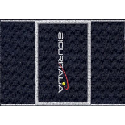 stampa modello su carta Tubolare ricamato SICURITALIA su base blu navy e confezionato Stampa
