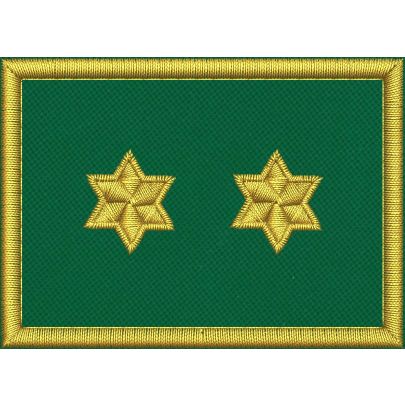 Mostrina ricamata cm. 7 x 5 su base VERDE con 2 stelle dorate e bordo dorato 