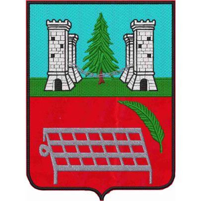 Patch  ricamato stemma Lozzo di Cadore (BL) su base rossa in altezza cm.15
