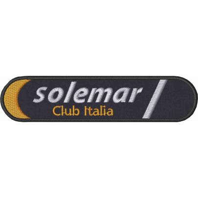 Patch lungo ricamato Logo SOLEMAR Club Italia su base nera cm.10 x 2,5