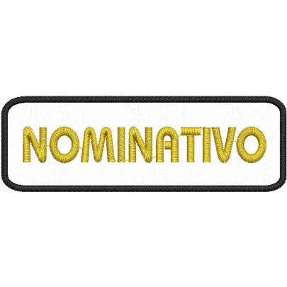 PATCH  NOMINATIVO SU BASE BIANCA E CON FILATI  GIALLO-NERO CON NOME A PIACERE DI DIMENSIONI cm 9 x 3
