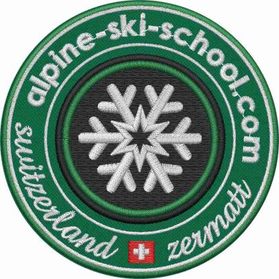 Patch ricamato su base verde Alpine ski school switzerland diam. mm. 90 