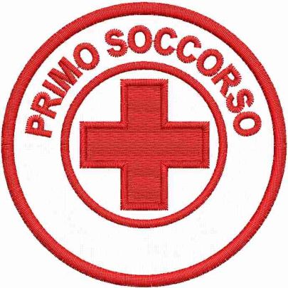 Patch ricamato PRIMO SOCCORSO con filato  verde 70 mm. 