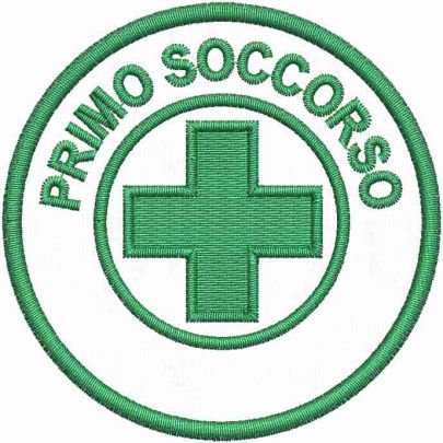 Patch ricamato PRIMO SOCCORSO con filato  verde 70 mm. 
