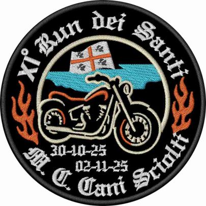 Patch ricamato M.C. Cani sciolti 11 RUN DE I SANTI 30-10_02-12  2025 diam_cm. 9 