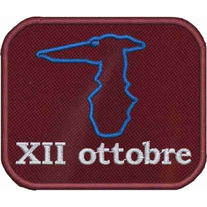 Patch ricamato logo Levriero XII Ottobre su base colore blu