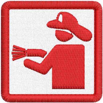 Patch ricamato su base bianca simbolo ADDETTI ANTINCENDIO dimensioni 5 x 5 