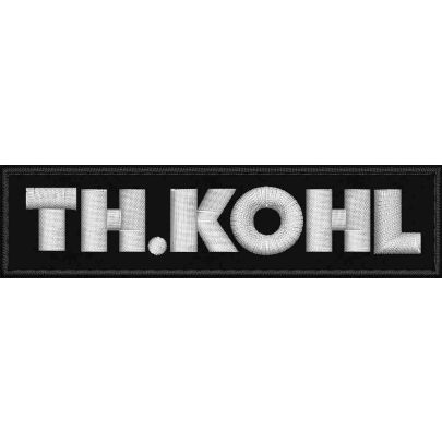 Patch ricamato logo TH.KOHL cm.10 x 2,5 su base nera