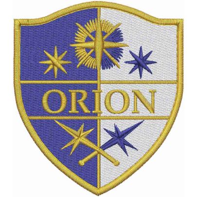 Scudetto completamente ricamato (logo ORION) CM. 8 X 7