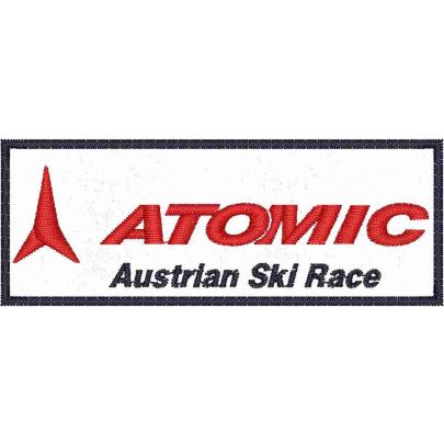 Patch ricamato su base bianca ATOMIC Austrian Ski Race cm. 8 x 3 