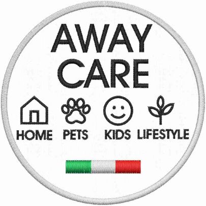 Stemma ricamato AWAY CARE su base bianca diametro Cm, 10 