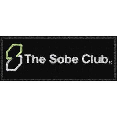 Patch ricamato personalizzato logo (The Sobe Club) + su fondo nero cm. 10,5 x cm. 4
