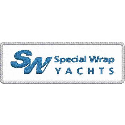 Patch ricamato personalizzato LSW (Special Wrap YACHT) su base bianca cm. 9_x_3 