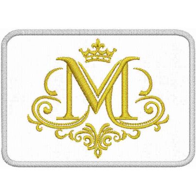 Patch ricamato personalizzato sponsor (MERLINO impianti-- MOZZONE) su base bianca cm. 9_x_5