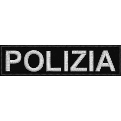 Patch ricamata su base nera scritta POLIZIA Cm. 12 x 3 