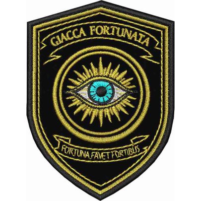 Patch ricamato SCUDETTO su panno sombrod nero (GIACCA FORTUNATA) made cm. 7 x 5