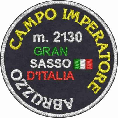 Patch Ricamato CAMPO IMPERATORE ABRUZZO m. 2130 diam. cm.6 su base nera.