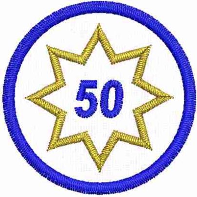 Patch rotonda ricamata M.C. Citta murata 50 anniversario diametro Cm. 3,5