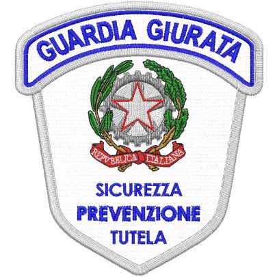 Scudetto ricamato con mezzaluna cm. 10x9 su base bianca Guardia SICUREZZA-PREVENZIONE-TUTELA  